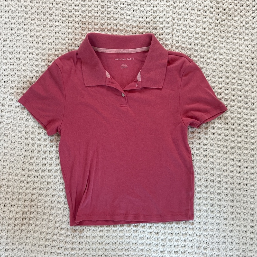 American Eagle Outfitters Women's Pink Cropped Polo
